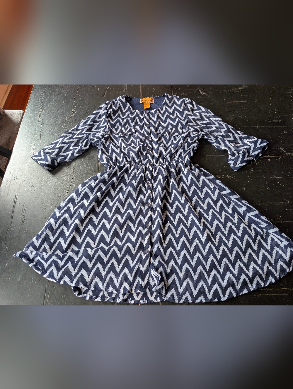 She's Cool Girls Blue & White Button-down Chevron Girls' Dress Preppy Size 12